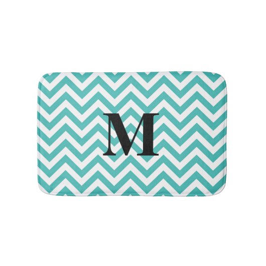 Tapis De Bain Chevron bleu avec monogramme (Devant)