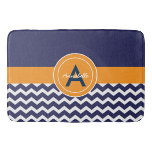 Tapis De Bain Chevron bleu foncé orange
