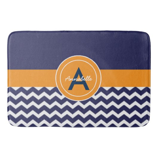 Tapis De Bain Chevron bleu foncé orange (Devant)
