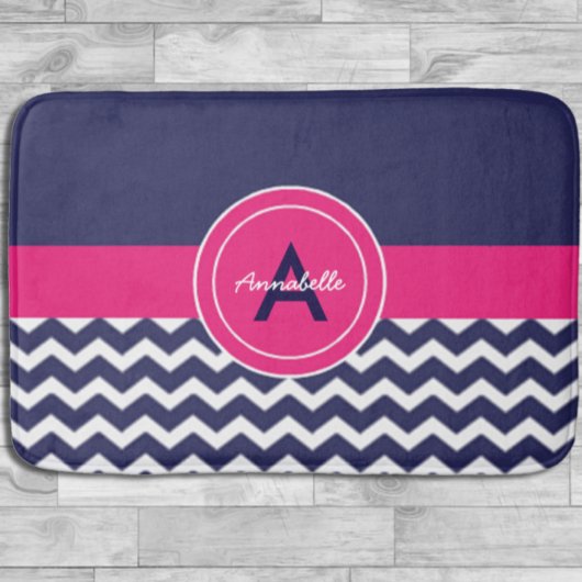 Tapis De Bain Chevron bleu foncé rose