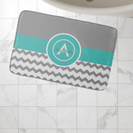 Tapis De Bain Chevron Gris Sarcelle