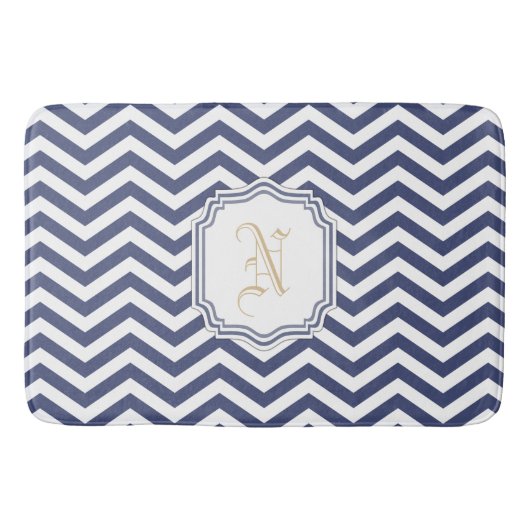 Tapis De Bain Chevron Monogramme de la marine nautique (Devant)