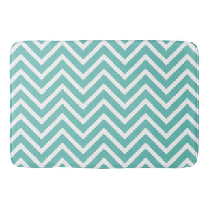 Tapis De Bain Chevron Motif Décor Lumière Turquoise Et Blanc