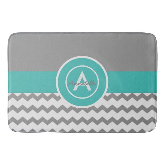 Tapis De Bain Chevron Turquoise gris (Devant)