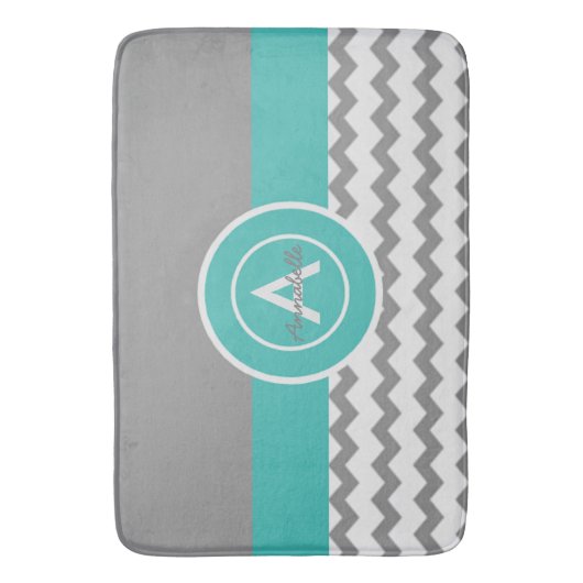 Tapis De Bain Chevron Turquoise gris (devant Vertical)