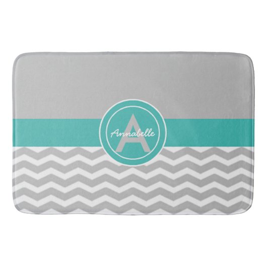 Tapis De Bain Chevron Turquoise gris (Devant)