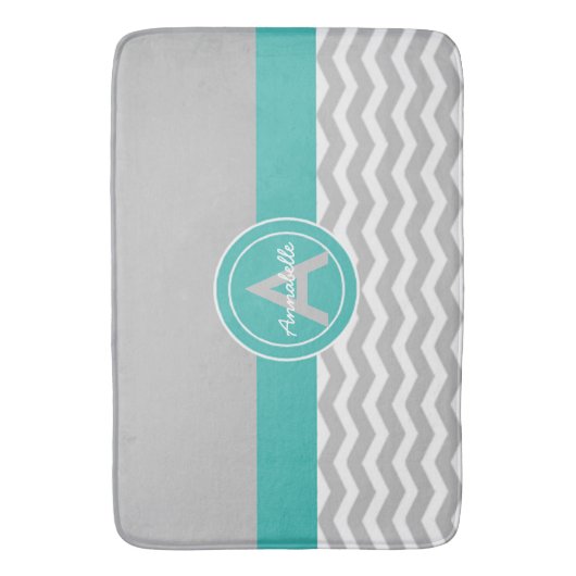 Tapis De Bain Chevron Turquoise gris (devant Vertical)