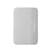 Tapis De Bain Chevron Zigzag Ondulé Gris Et Blanc Avec Nom (Devant (Vertical))