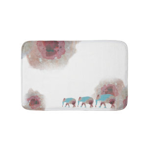 Tapis De Bain Chic Aquarelle Florale Et Eléphant Mat De Bain