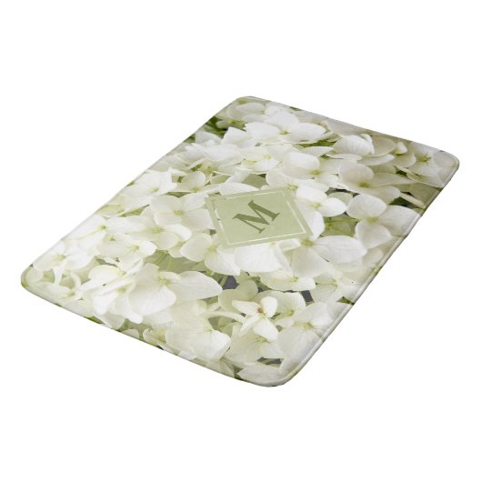 Tapis De Bain Chic Blanc Hydrangea Sage Vert Monogramme Mat de b (Angle)