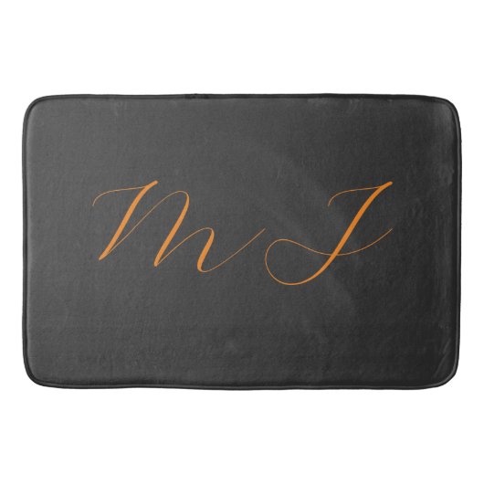 Tapis De Bain Chic calligraphie gris orange monogramme nom initi (Devant)