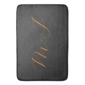 Tapis De Bain Chic calligraphie gris orange monogramme nom initi (devant Vertical)