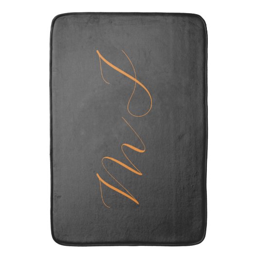 Tapis De Bain Chic calligraphie gris orange monogramme nom initi (devant Vertical)