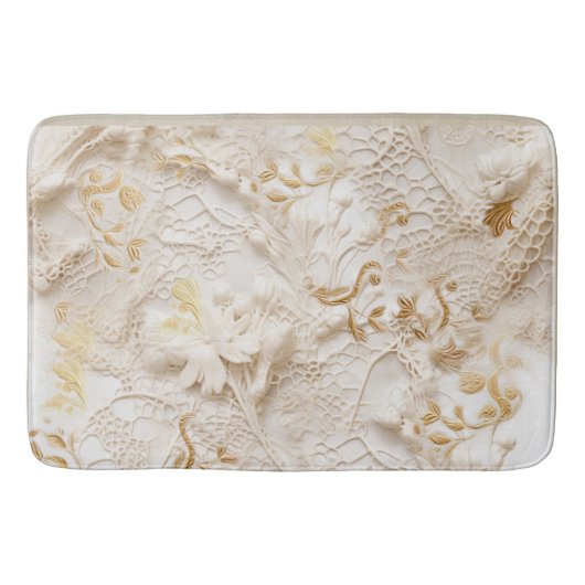 Tapis De Bain Chic, Elegant Crèmes & cuir texture fleur look (Devant)