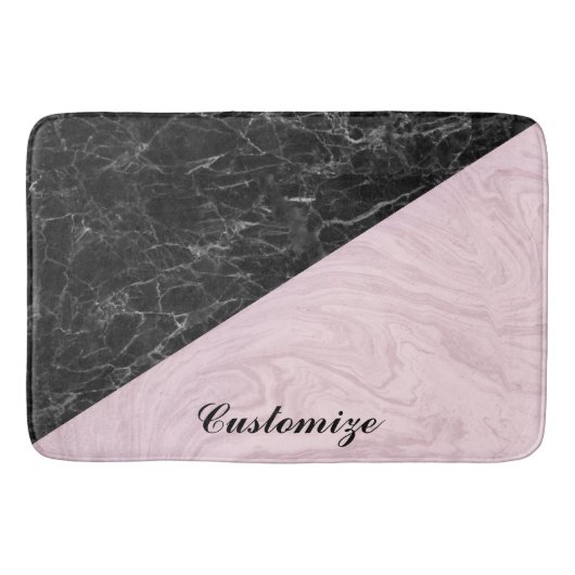 Tapis De Bain Chic Elegant Marbre Noir Rose Personnaliser (Devant)