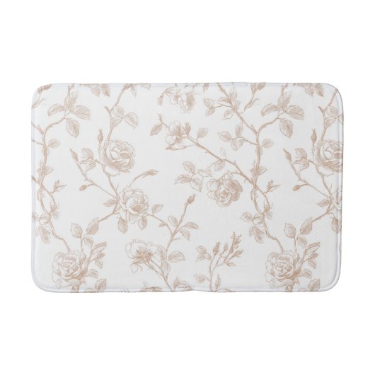Tapis De Bain Chic Fleur Blanc Crème Élégant (Devant)