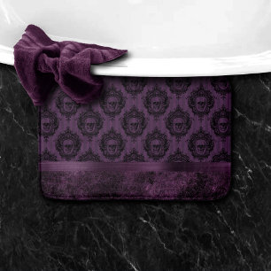 Tapis De Bain Chic gothique pourpre Aubergine et crâne noir