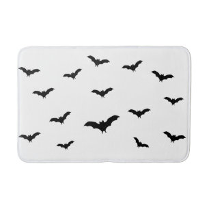 Tapis De Bain Chic Halloween Chauves-Souris Noires & Blanches Mi