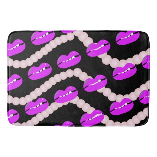 Tapis De Bain Chic Lips Perles Rose Noir (Devant)
