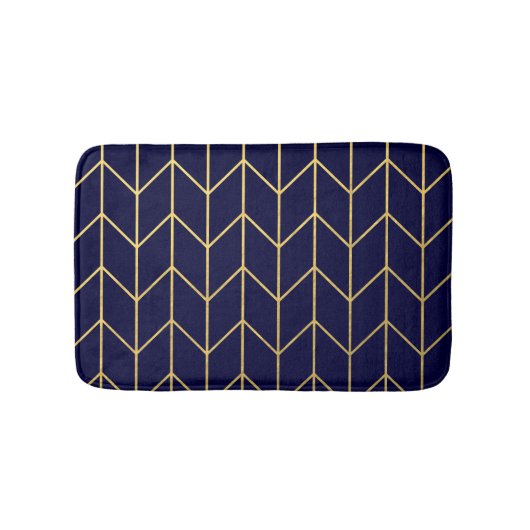 Tapis De Bain Chic moderne de bleu marine de Chevron d'or jaune (Devant)