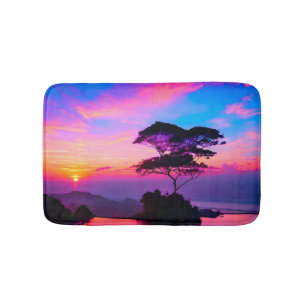 Tapis De Bain Chic moderne Vivid rose bleu jaune or coucher de s