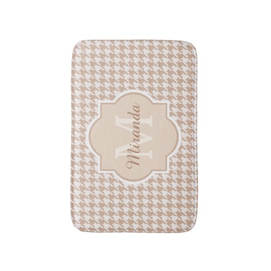 Tapis De Bain Chic Monogramme Houndstooth Brown Avec Nom (Devant (Vertical))