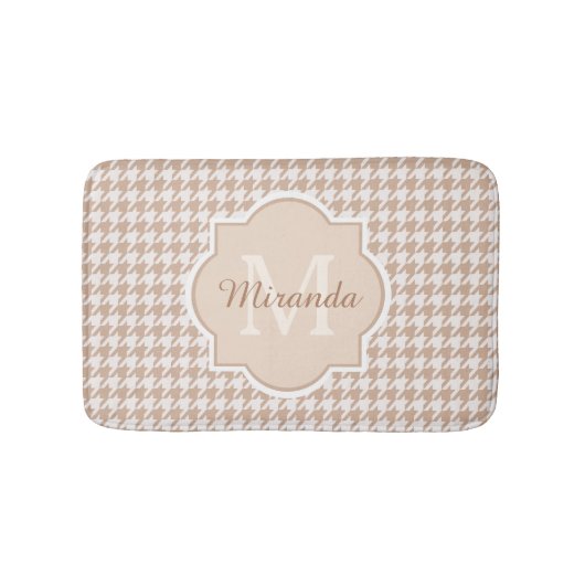 Tapis De Bain Chic Monogramme Houndstooth Brown Avec Nom (Devant)