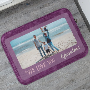 Tapis De Bain Chic Photo Personnalisée Texte Grandma Cadeau Roug