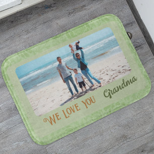 Tapis De Bain Chic Photo Personnalisée Texte Grandma Cadeau Vert