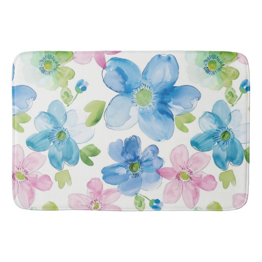 Tapis De Bain Chic rose bleu bleu floral (Devant)