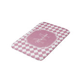 Tapis De Bain Chic rose et blanc coché Nom monogrammé (Angle)