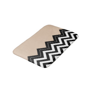 Tapis De Bain Chic Taupe Blanc Noir Zigzag Stripes Motif