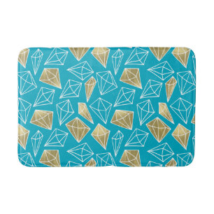 Tapis De Bain Chic Turquoise Aqua Blue Gold Diamonds