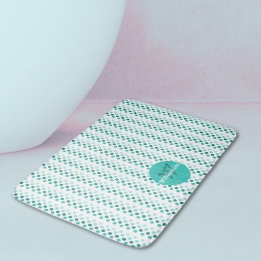 Tapis De Bain Chic Turquoise Blanc Teal Points Monogramme Nom
