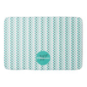 Tapis De Bain Chic Turquoise Blanc Teal Points Monogramme Nom (Devant)