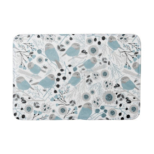 Tapis De Bain Chickadees doux et bleu, noir mignons, et gris