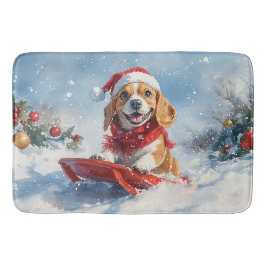 Tapis De Bain Chien beagle dans la boue Laisser il neige Noël (Devant)