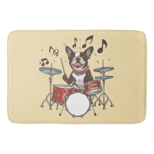 Tapis De Bain Chien Boston Terrier jouant de la batterie (Devant)