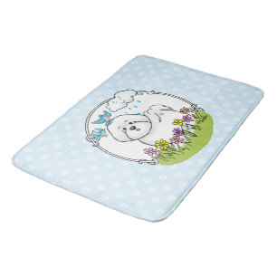 Tapis De Bain Chien de levure Bichon de printemps avec fleurs -