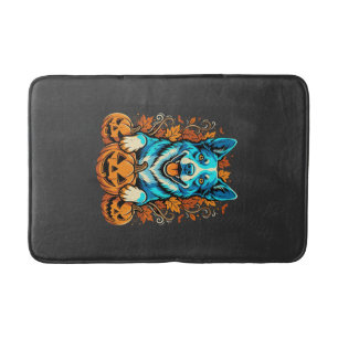 Tapis De Bain Chien d'Halloween avec citrouilles Jack O Lantern_