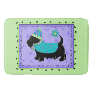Tapis De Bain Chien écossais noir Lavande verte à chaux décorati