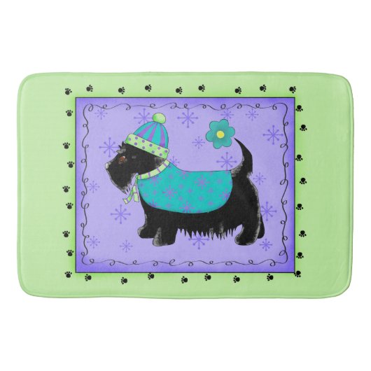 Tapis De Bain Chien écossais noir Lavande verte à chaux décorati (Devant)