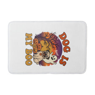Tapis De Bain Chien est Boo Halloween Pug Fantôme Citrouilles_1