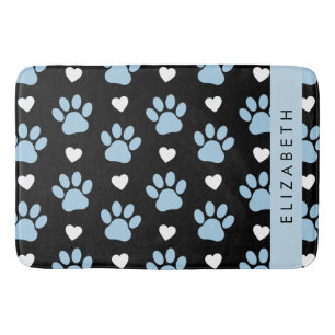 Tapis De Bain Chien Paws, Blue Paws, White Hearts, Votre Nom