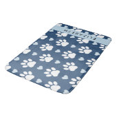 Tapis De Bain Chien Paws, White Paws, Blue Hearts, Votre Nom (Angle)