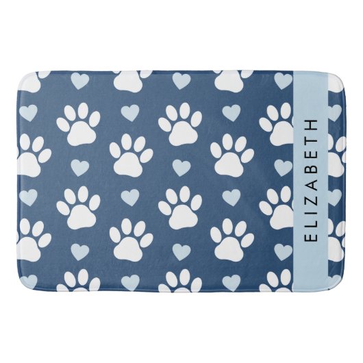 Tapis De Bain Chien Paws, White Paws, Blue Hearts, Votre Nom (Devant)