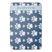 Tapis De Bain Chien Paws, White Paws, Blue Hearts, Votre Nom (devant Vertical)