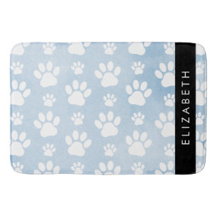 Tapis De Bain Chien Paws, White Paws, Blue Watercolor, Votre nom