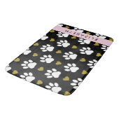Tapis De Bain Chien Paws, White Paws, Gold Hearts, Votre Nom (Angle)