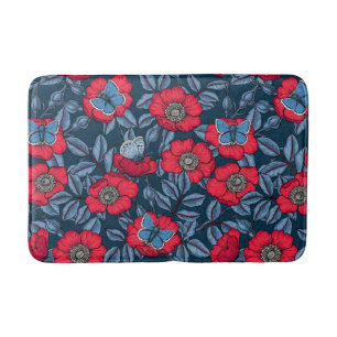 Tapis De Bain Chien rose et papillons en bleu et rouge